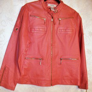 WOMAN'S LEATHER JACKET - CORAL- SIZE 16 - SALE!